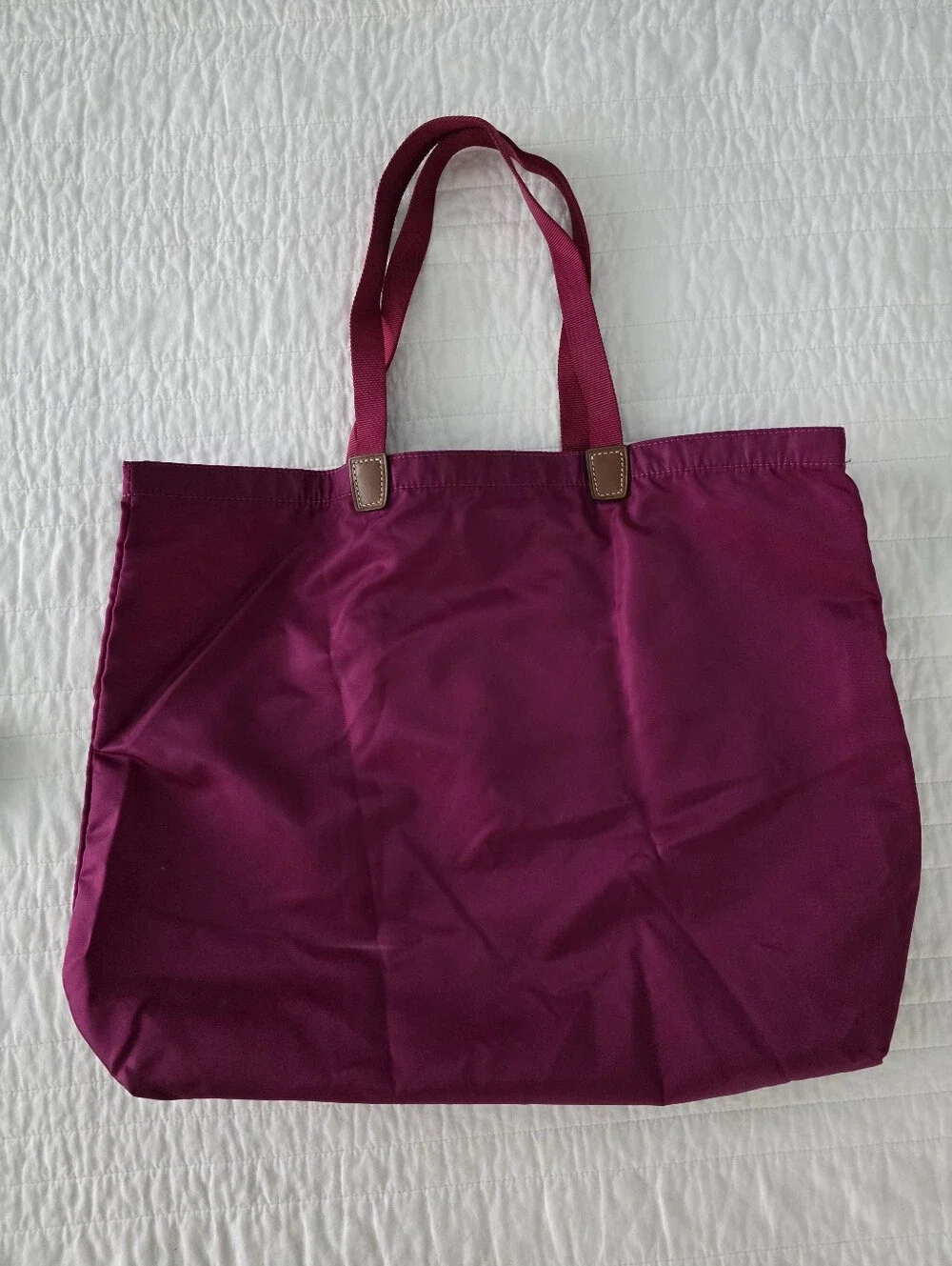 Tumi Roll Up BagWomen's Magenta Nylon Tote with Brown Leather Pocket